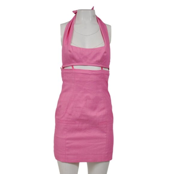 Jacquemus Womens La Robe Limao Halter Neck Dress Size 34 4 Pink Linen Polyester - Picture 2 of 12